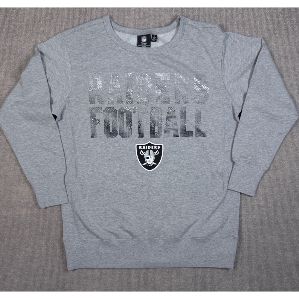 NFL Team Apparel Womens Raiders Football‎ Rhinestone Sweatshirt Gray Small